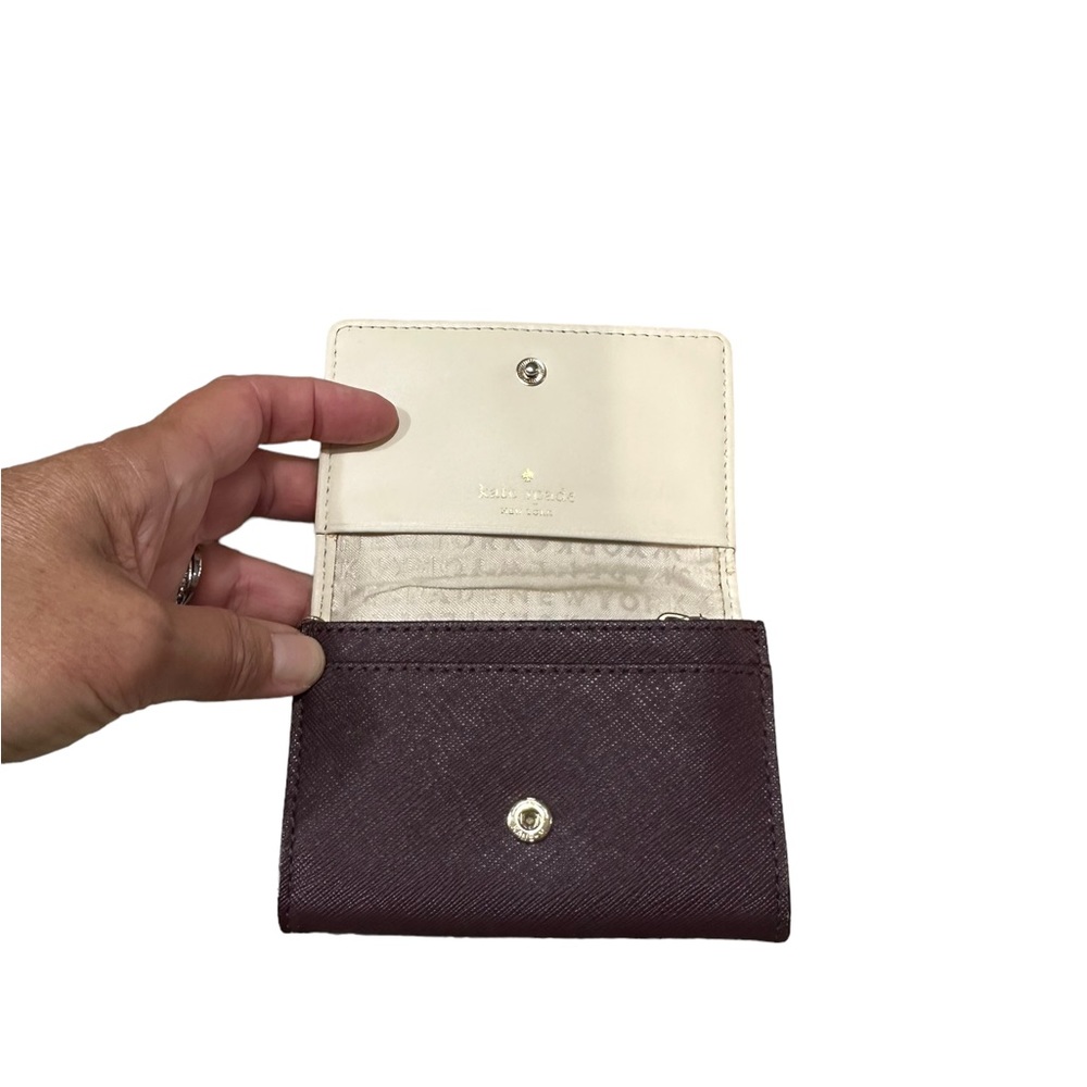 Kate Spade Burgundy and Tan Keychain Mini Keychain Wallet - Picture 5 of 10